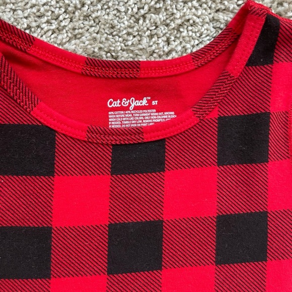 Cat & Jack Toddler Girls' Adaptive Short Sleeve Holiday Dress red plaid Size 5T - Picture 5 of 7